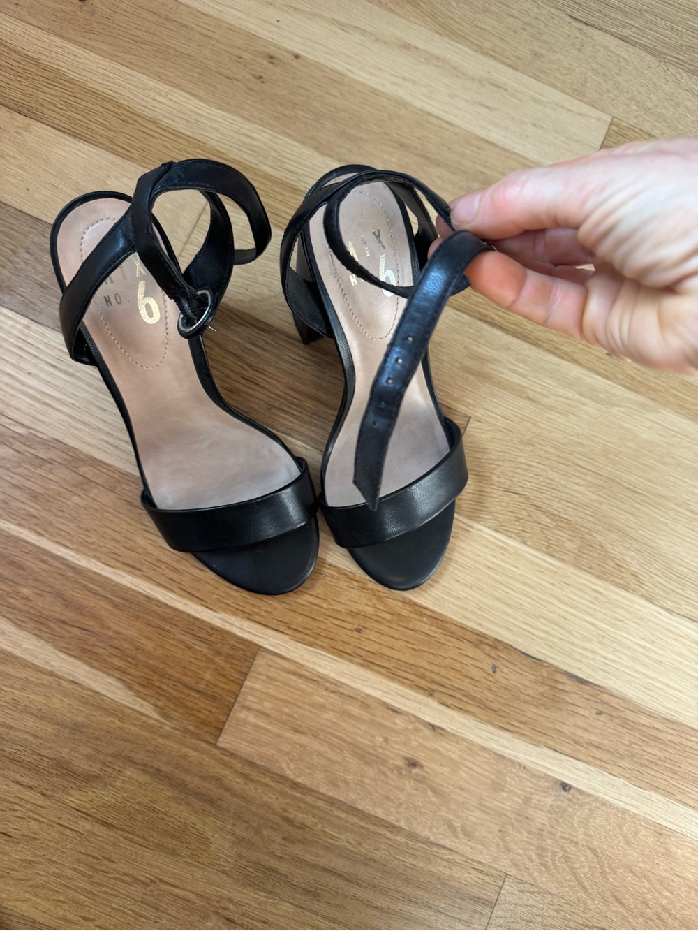 Mix No. 6 Black Strappy Block Heel Sandals with Ankle Buckle